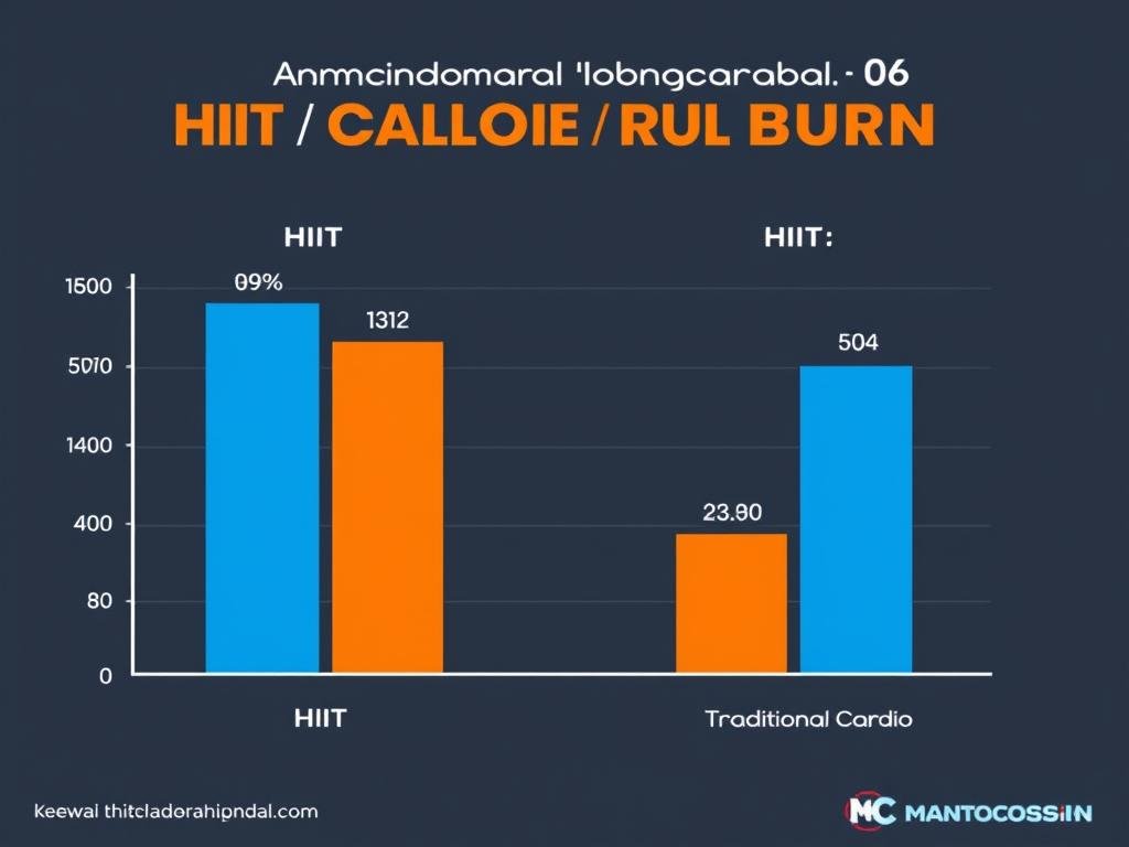 Grafik perbandingan pembakaran kalori antara latihan HIIT durasi pendek efektif dan kardio tradisional