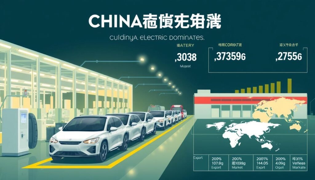 Ilustrasi dominasi China dalam industri kendaraan listrik sebagai bagian dari Strategi Perdagangan China pasca-2025 Ilustrasi dominasi China dalam industri kendaraan listrik sebagai bagian dari Strategi Perdagangan China pasca-2025
