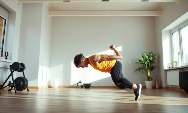Seseorang melakukan latihan HIIT durasi pendek efektif dengan gerakan burpee